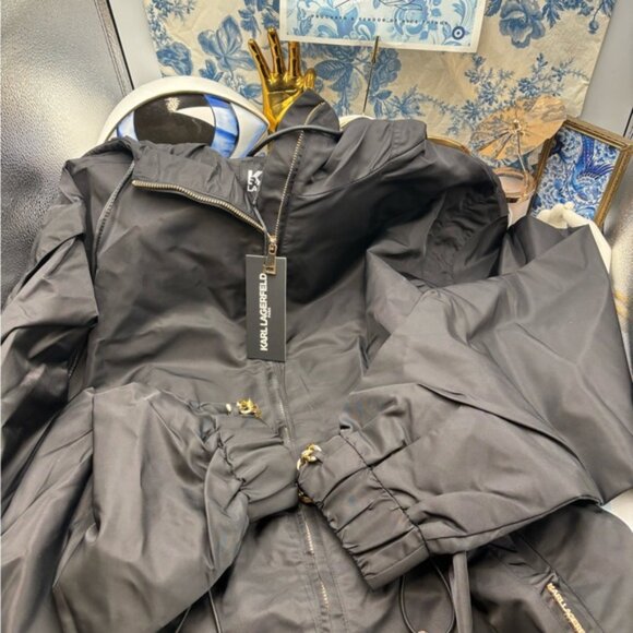 🆕 KARL LAGERFELD 🧿 NWT Black Nylon Jacket, Removable Sleeves, Sz 44 US 12 - Picture 13 of 16